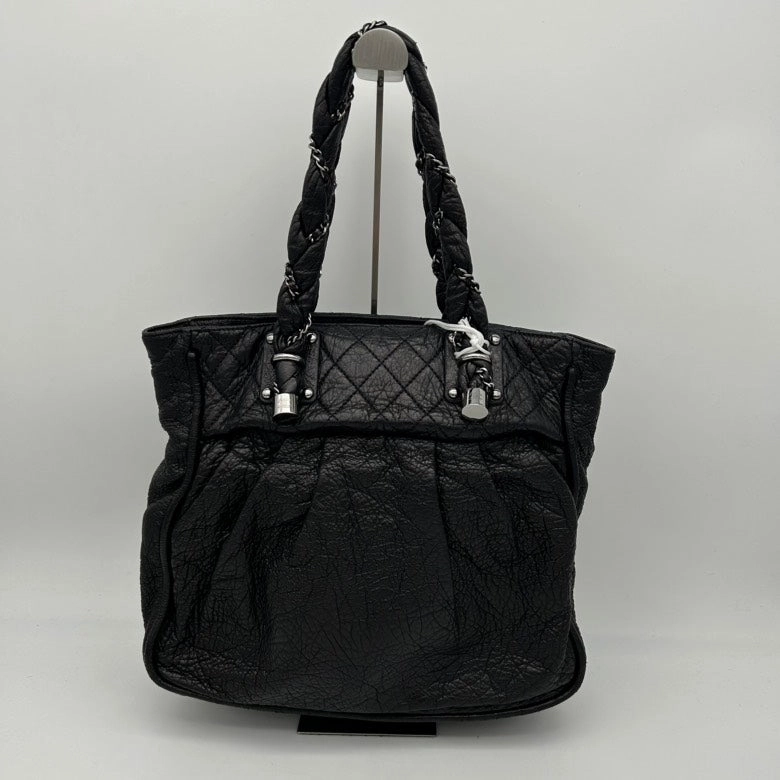 Chanel Black Leather Quilted Shoulder Bag Large Size