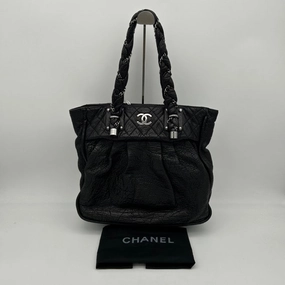 Chanel Black Leather Quilted Shoulder Bag Large Size