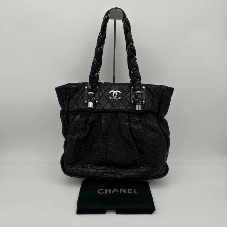 Chanel Black Leather Quilted Shoulder Bag Large Size
