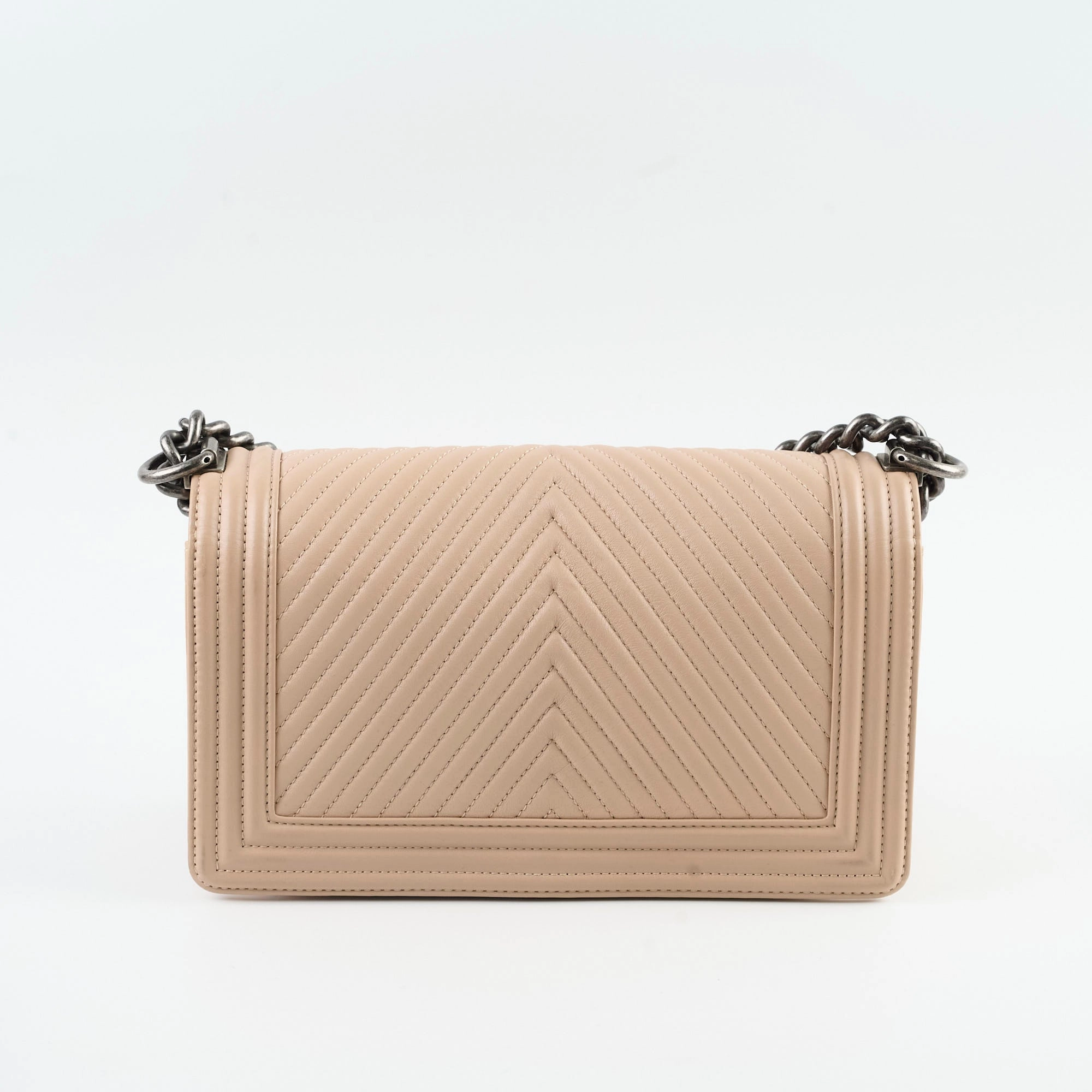Chanel Boy Old Medium Chevron Beige Lambskin