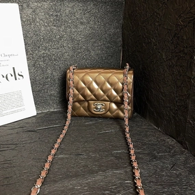 Chanel Brown Patent Leather Square Fat Crossbody Bag