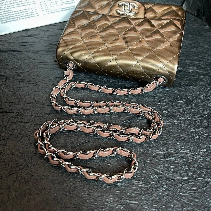 Chanel Brown Patent Leather Square Fat Crossbody Bag