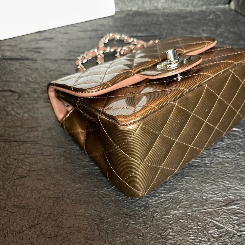 Chanel Brown Patent Leather Square Fat Crossbody Bag