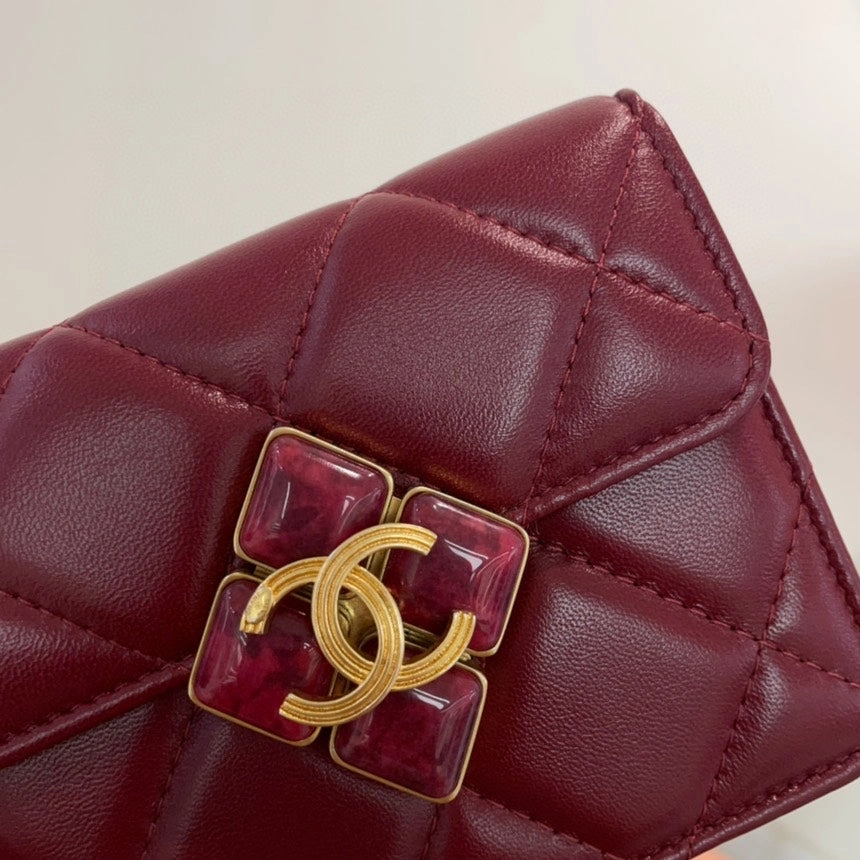 Chanel Burgundy Leather Quilted Wallet On Chain Crossbody Bag