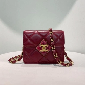 Chanel Burgundy Leather Quilted Wallet On Chain Crossbody Bag