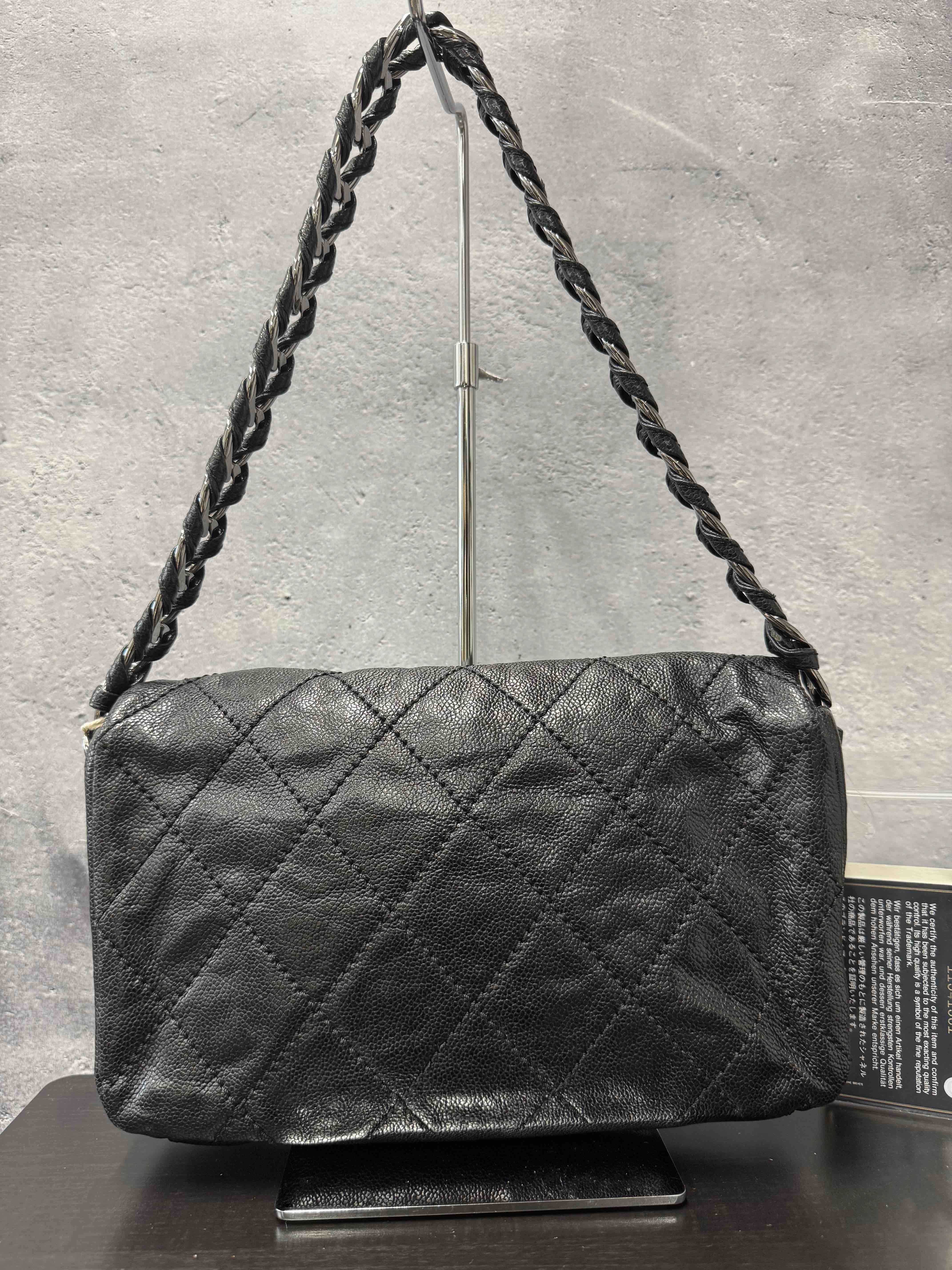 Chanel Caviar Flap Shoulder Bag Black Leather RE651342000