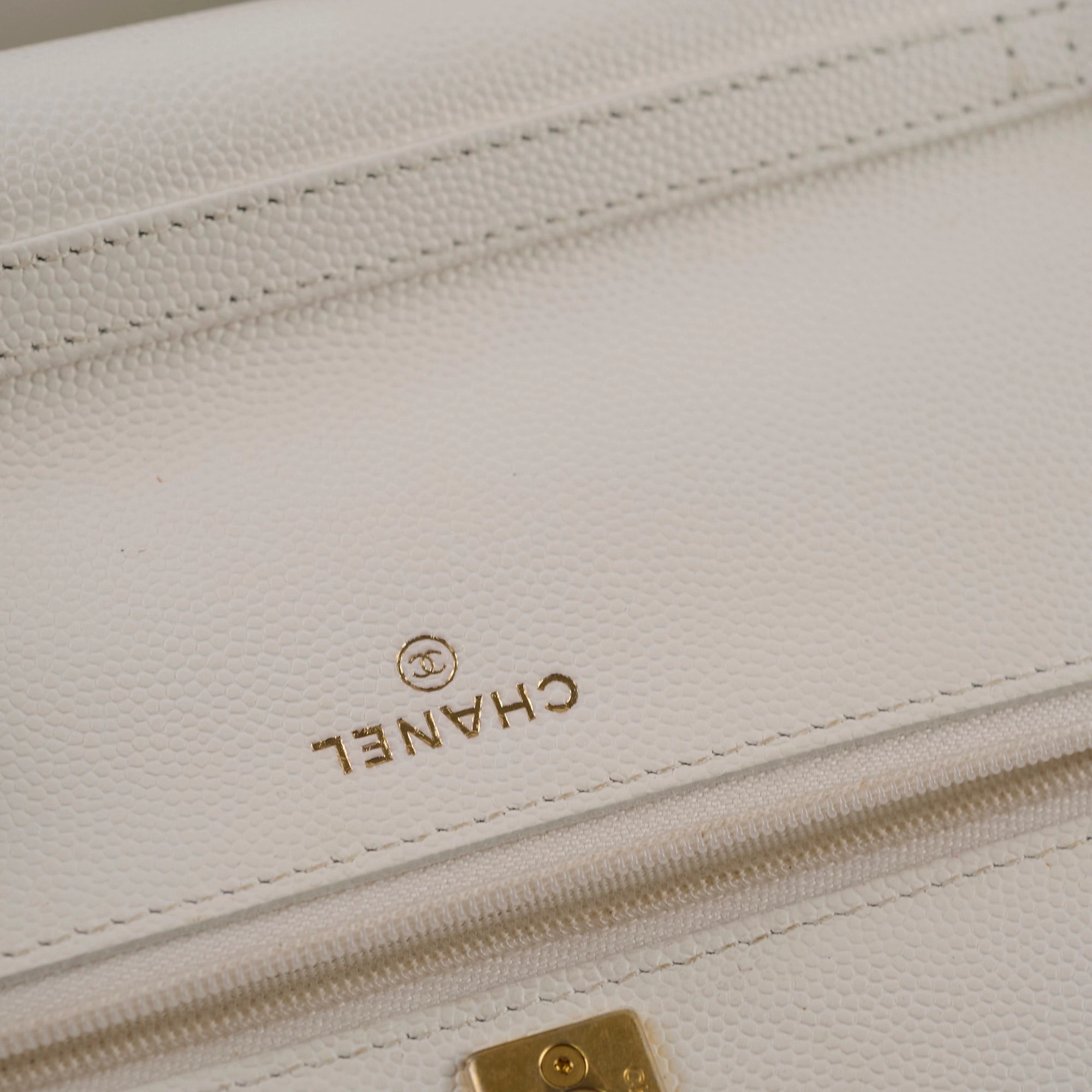 Chanel Caviar Wallet On Chain WOC White/Cream Microchip