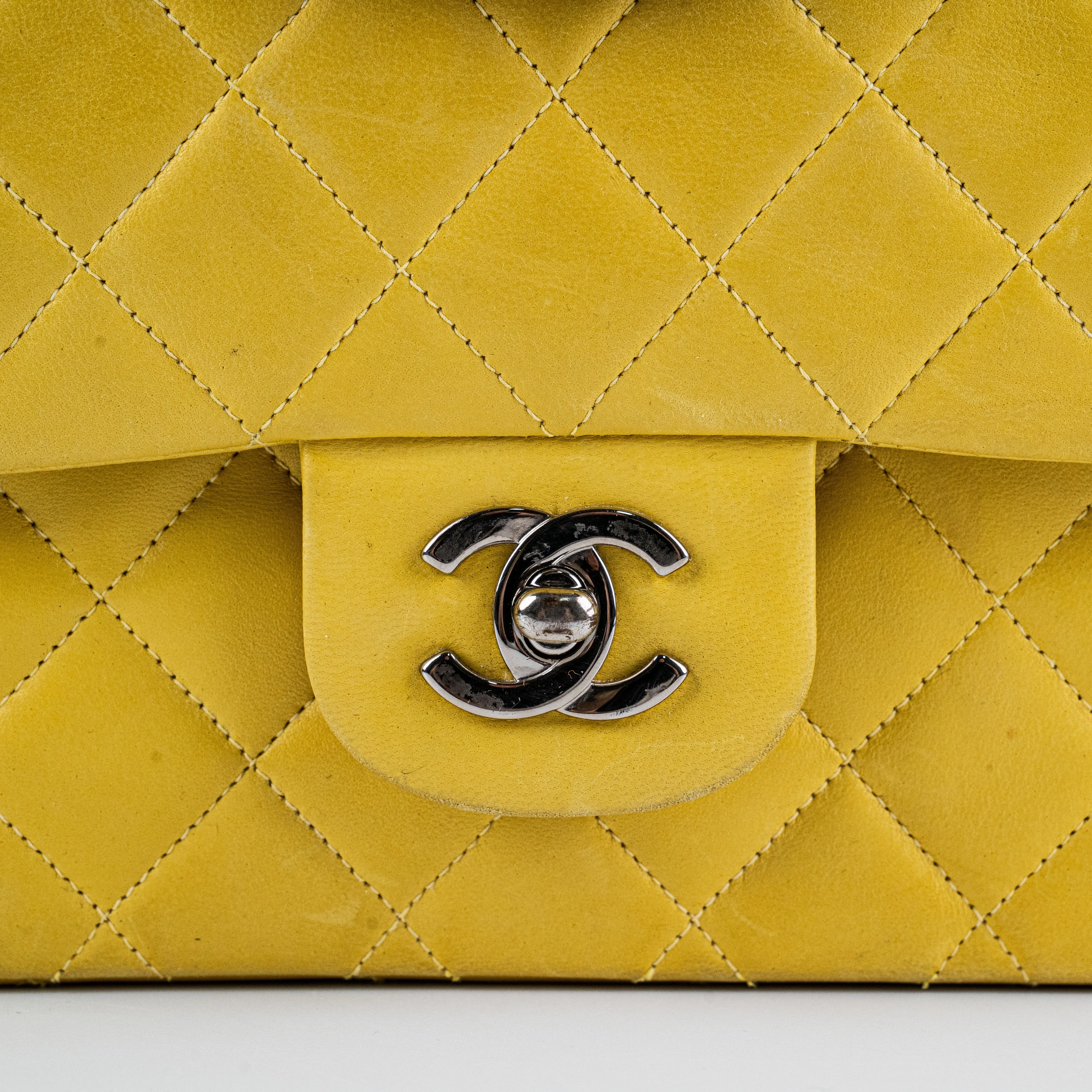 Chanel Classic Flap M/L Yellow Lambskin Bag
