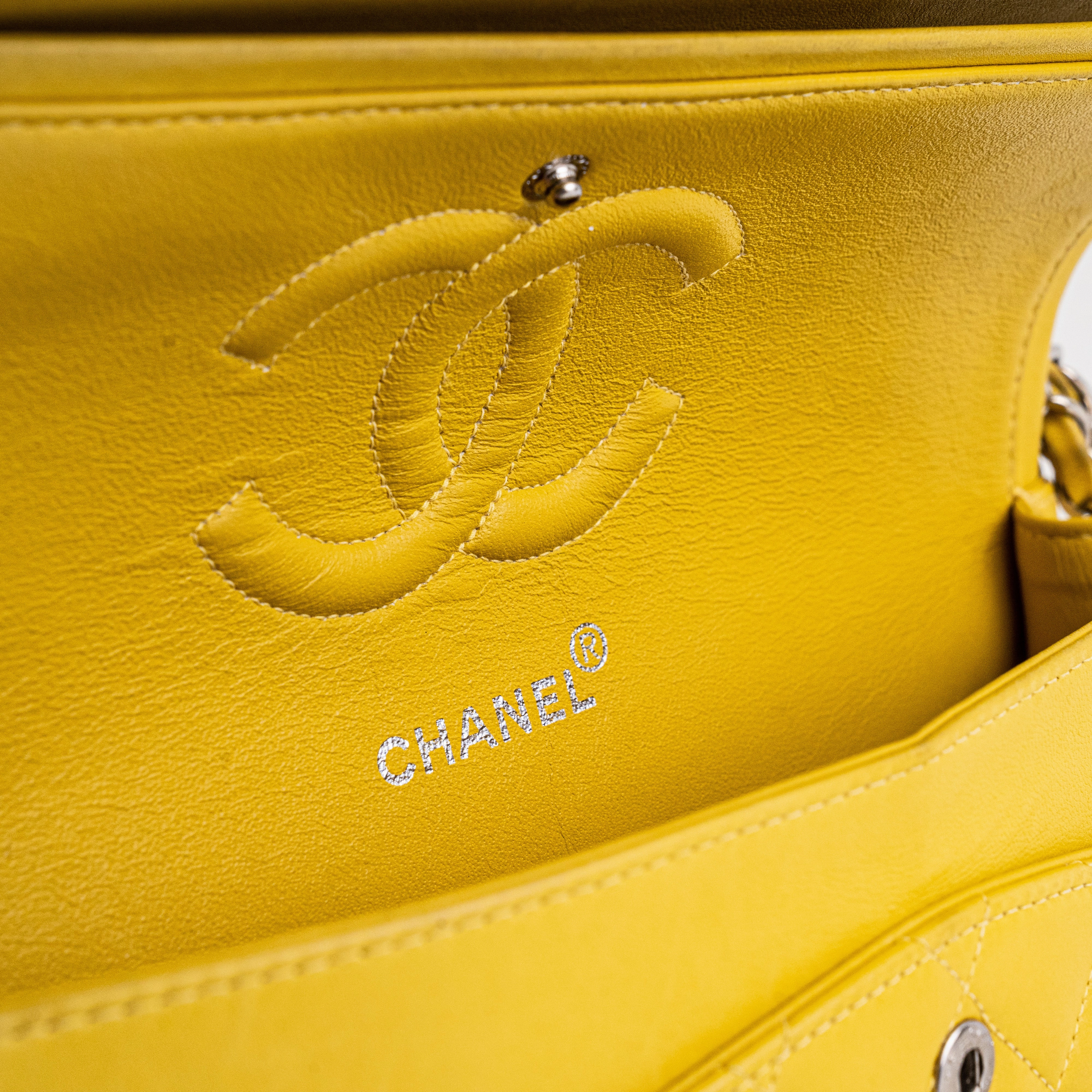 Chanel Classic Flap M/L Yellow Lambskin Bag