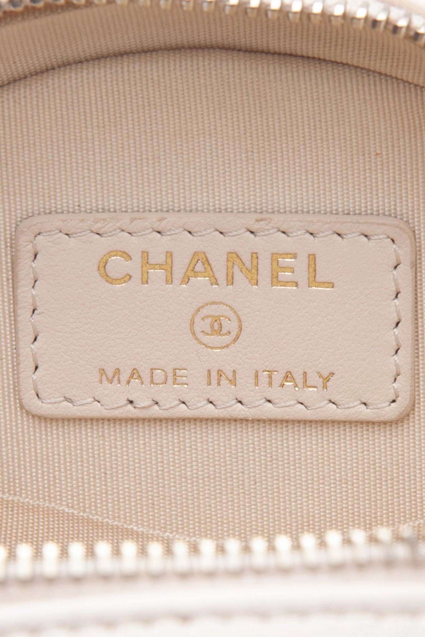CHANEL Cream Calfskin Quilted Pearl Round Crossbody Bag