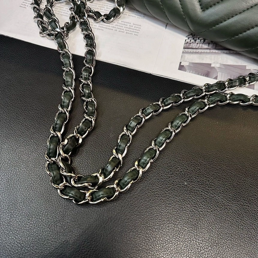 Chanel Dark Green Chevron One-Shoulder Crossbody Bag