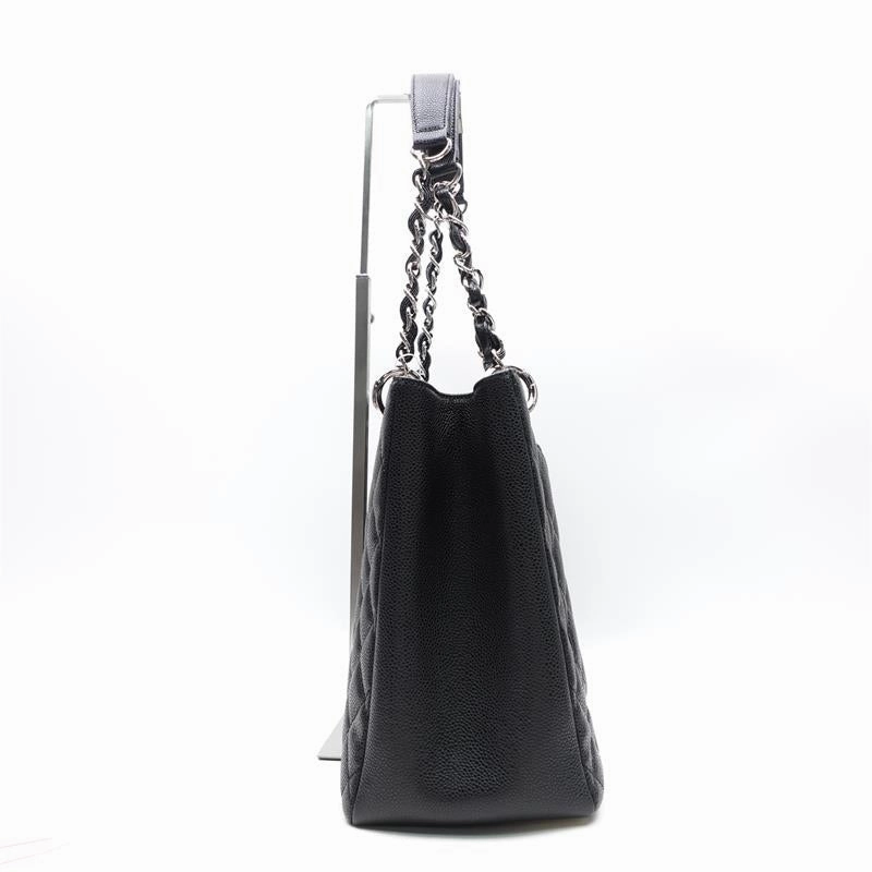 Chanel GST Black Silver Calfskin Quilted Shoulder Bag