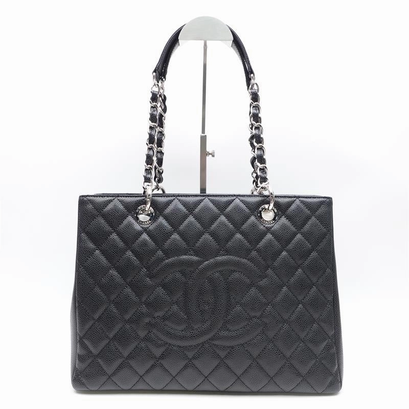 Chanel GST Black Silver Calfskin Quilted Shoulder Bag