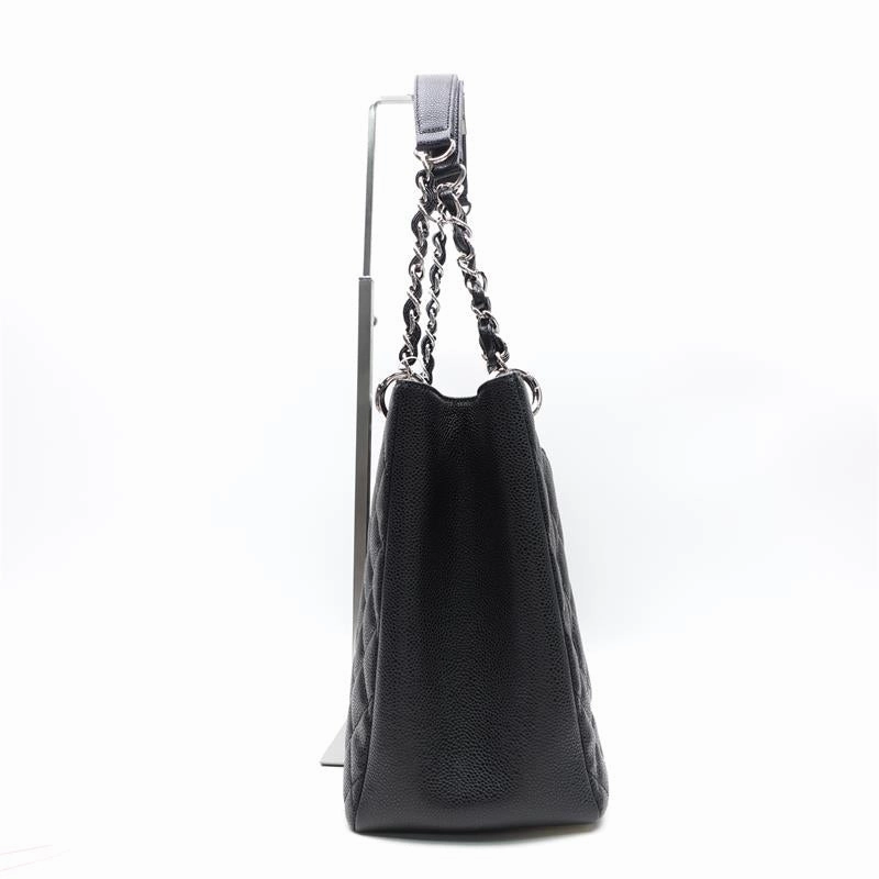 Chanel GST Black Silver Calfskin Quilted Shoulder Bag