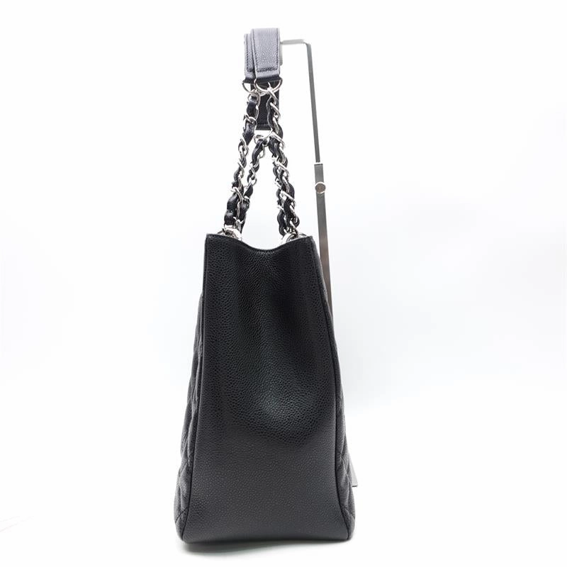 Chanel GST Black Silver Calfskin Quilted Shoulder Bag