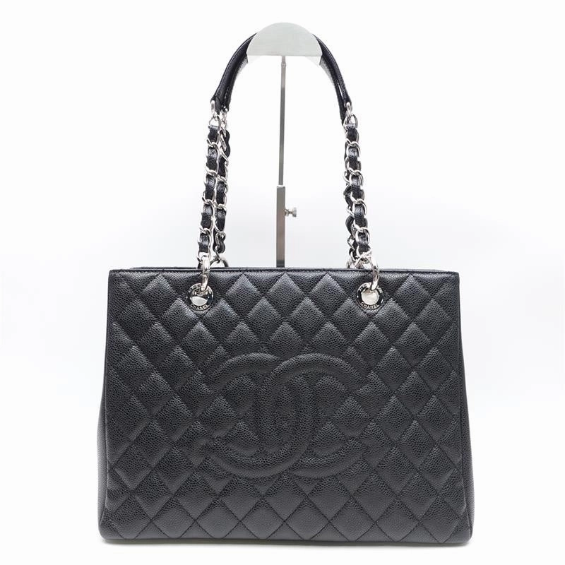 Chanel GST Black Silver Calfskin Quilted Shoulder Bag