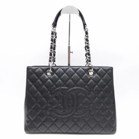 Chanel GST Black Silver Calfskin Quilted Shoulder Bag