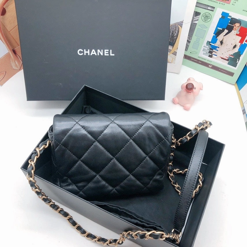 Chanel Heart Clasp Black Quilted Leather Crossbody Bag Medium