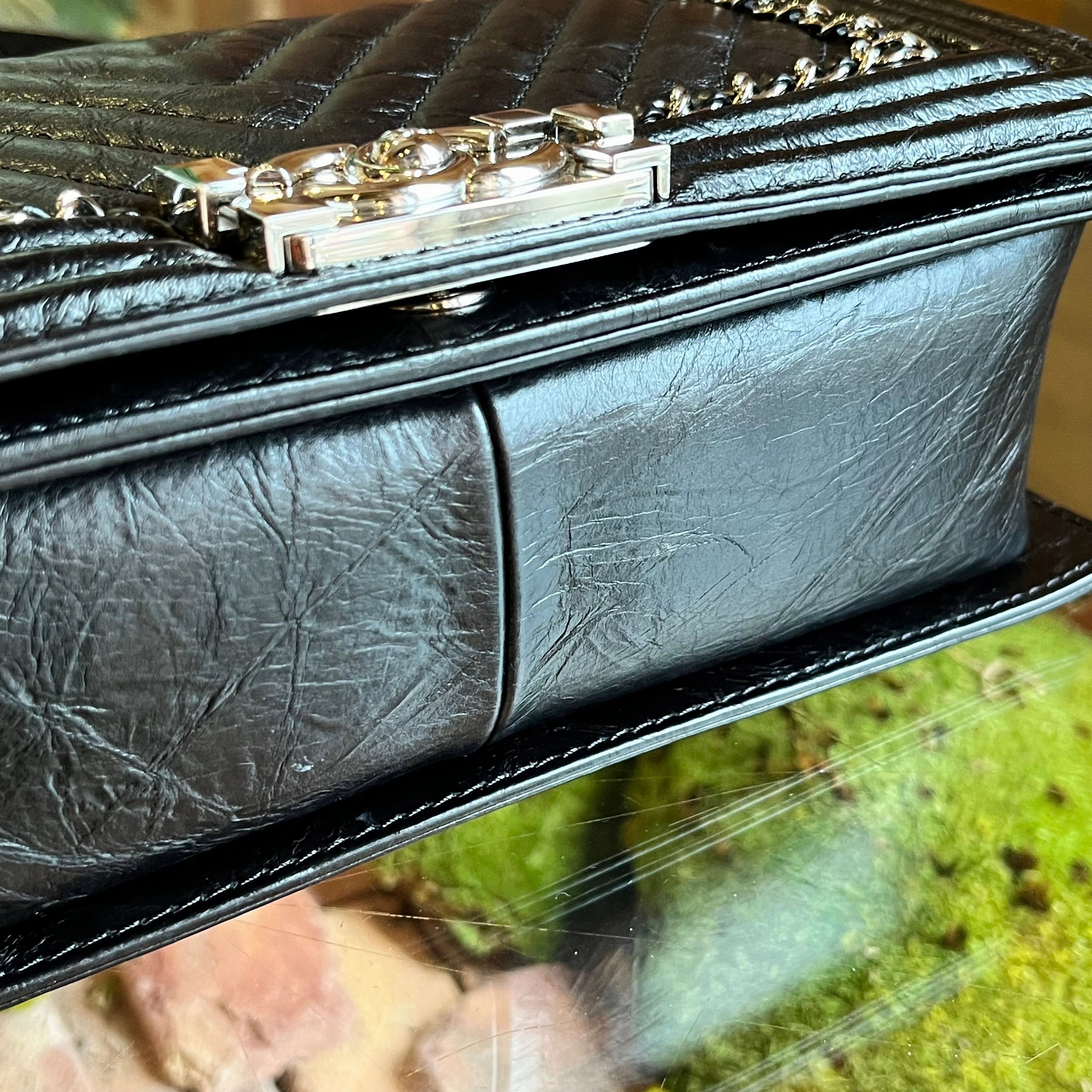 CHANEL Jacket Boy Medium Aged Calfskin Shoulder Bag