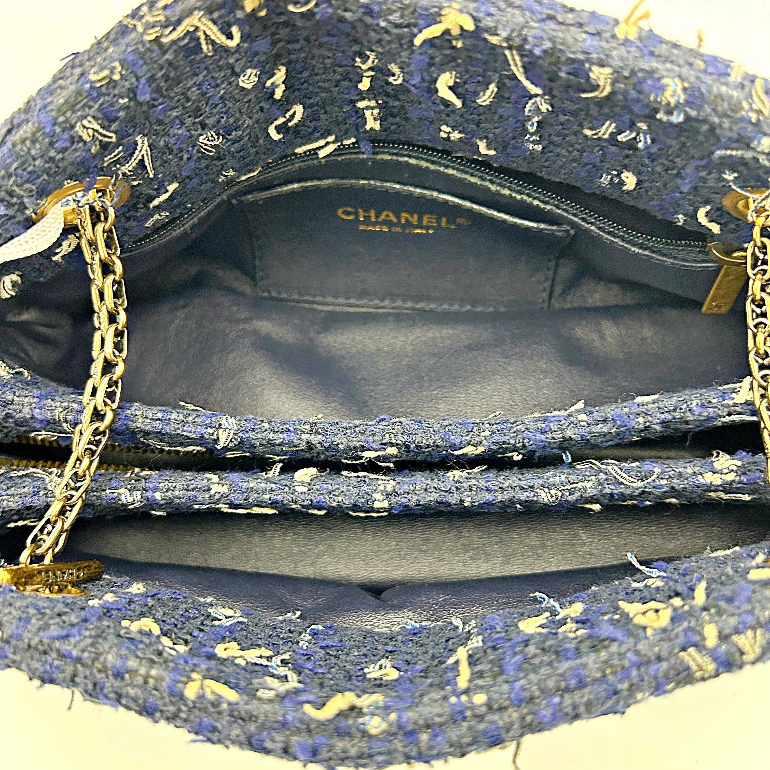 Chanel Just Mademoiselle Tweed Bowling Bag - Blue Shoulder Bags, Handbags LA12476