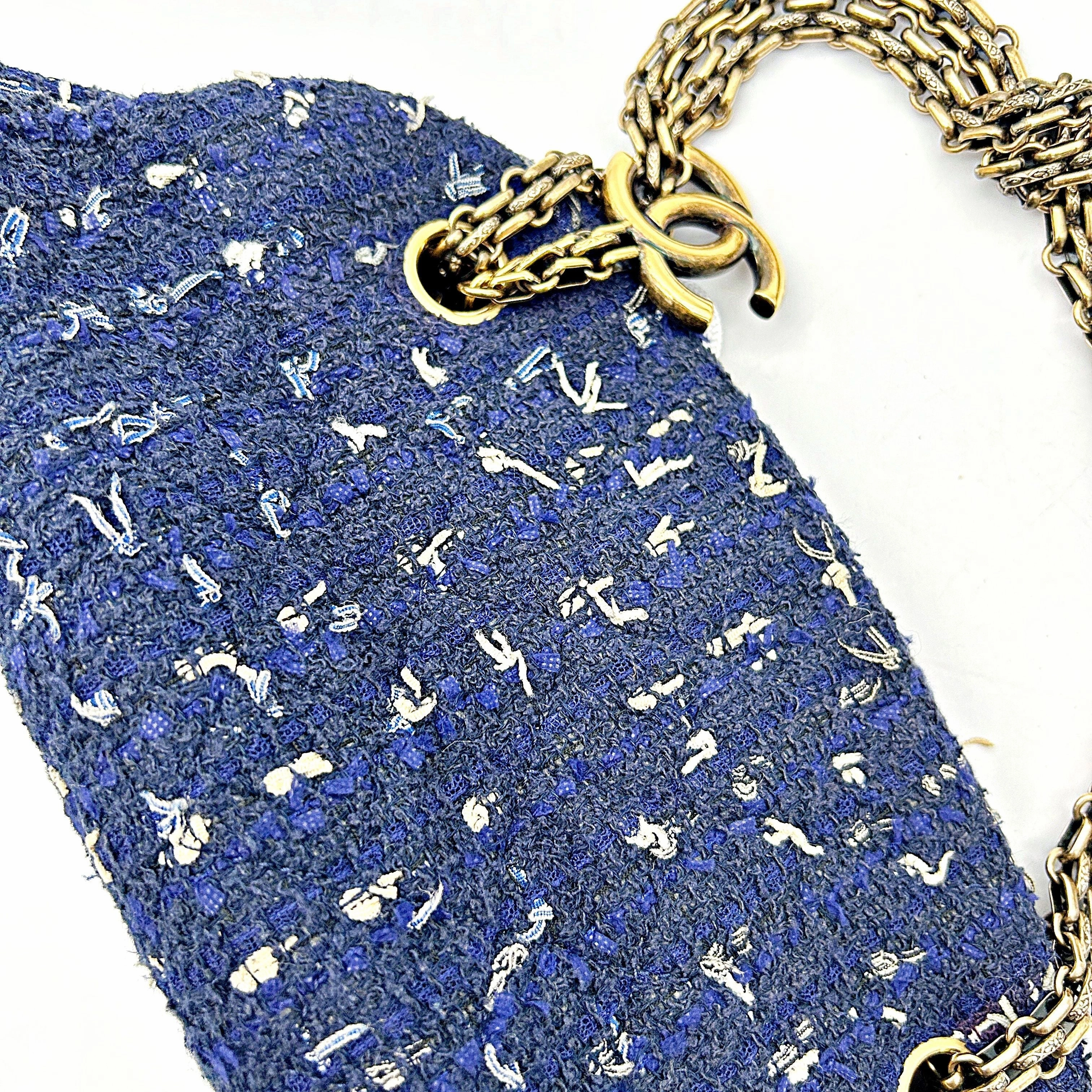 Chanel Just Mademoiselle Tweed Bowling Bag - Blue Shoulder Bags, Handbags LA12476
