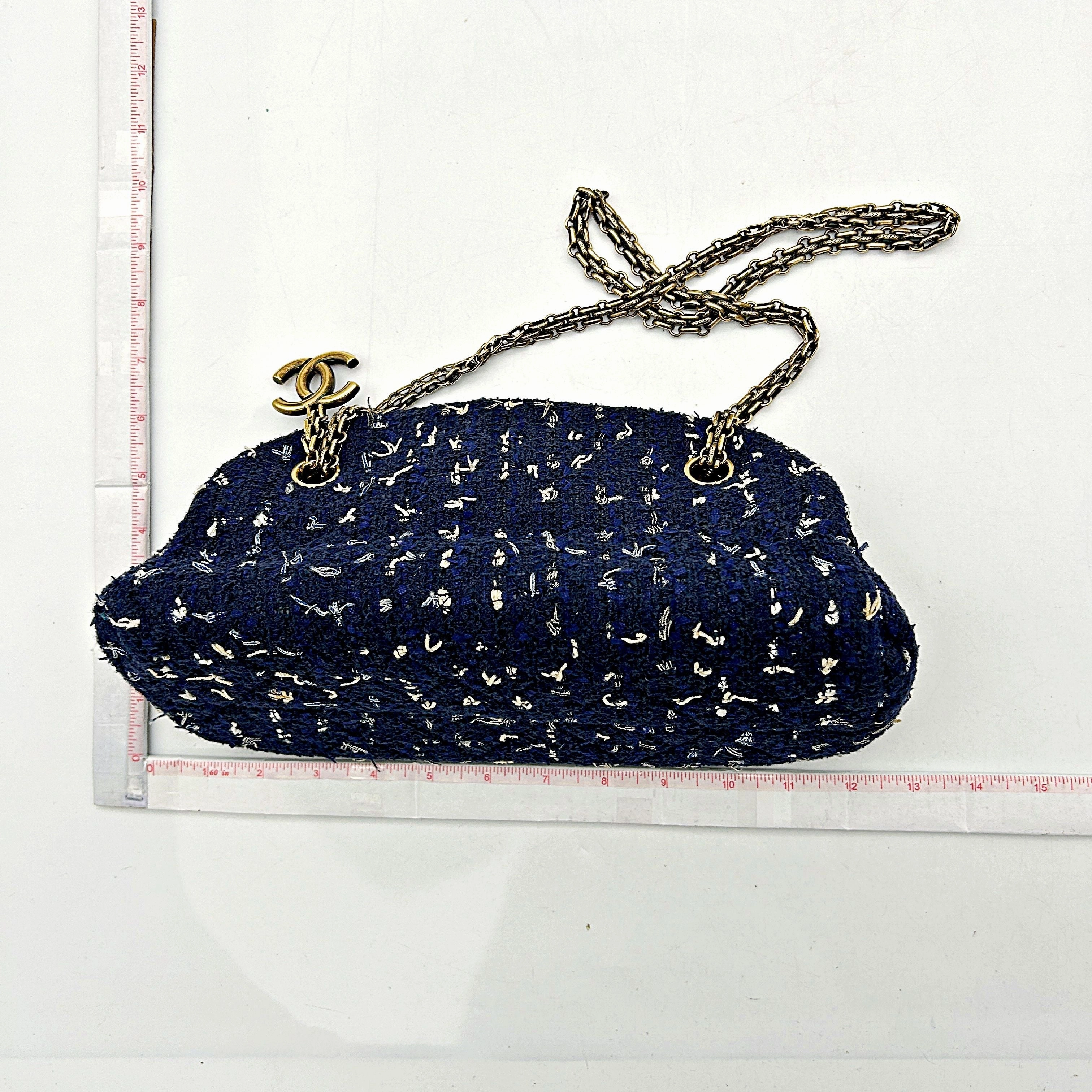 Chanel Just Mademoiselle Tweed Bowling Bag - Blue Shoulder Bags, Handbags LA12476