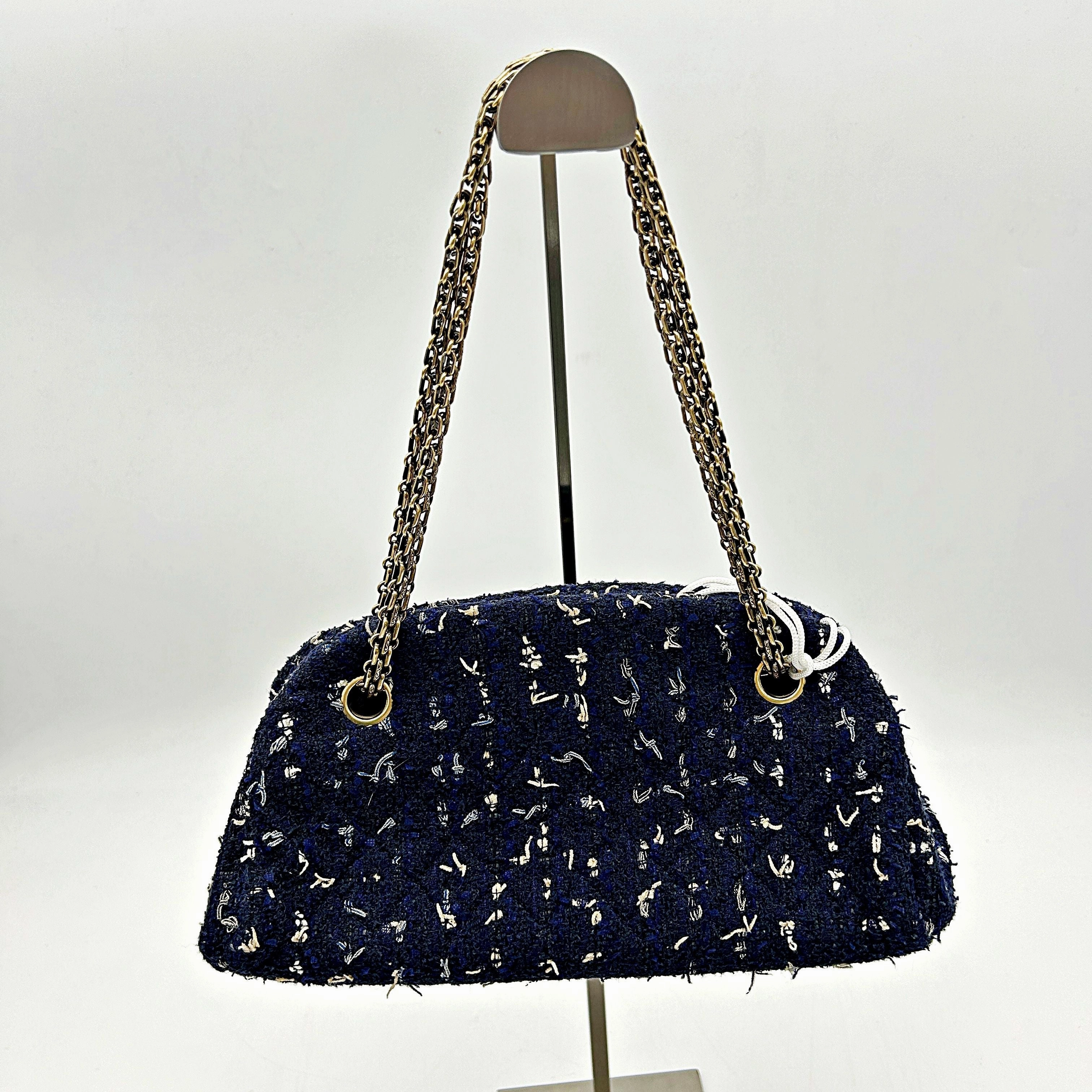 Chanel Just Mademoiselle Tweed Bowling Bag - Blue Shoulder Bags, Handbags LA12476