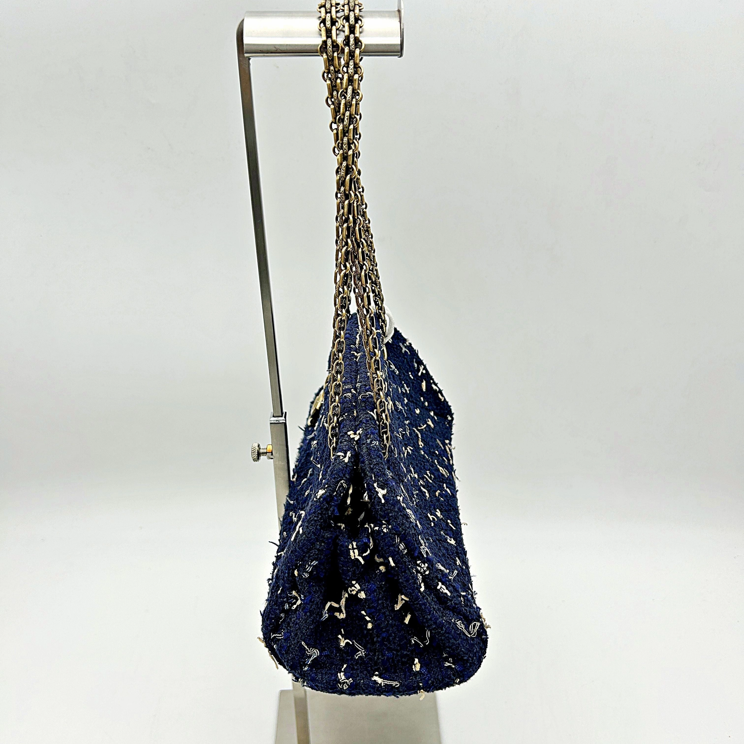 Chanel Just Mademoiselle Tweed Bowling Bag - Blue Shoulder Bags, Handbags LA12476