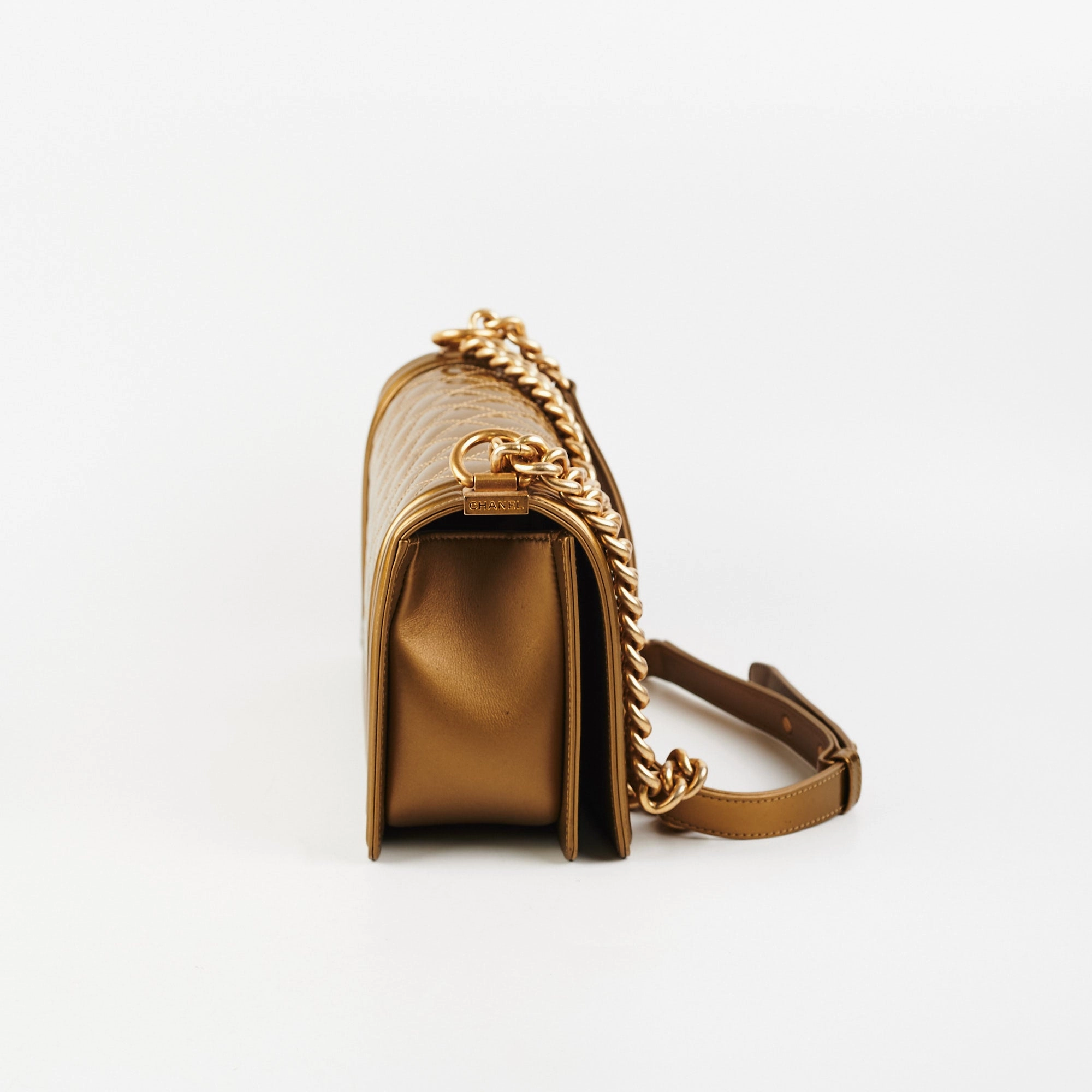 Chanel Medium Boy Patent Gold
