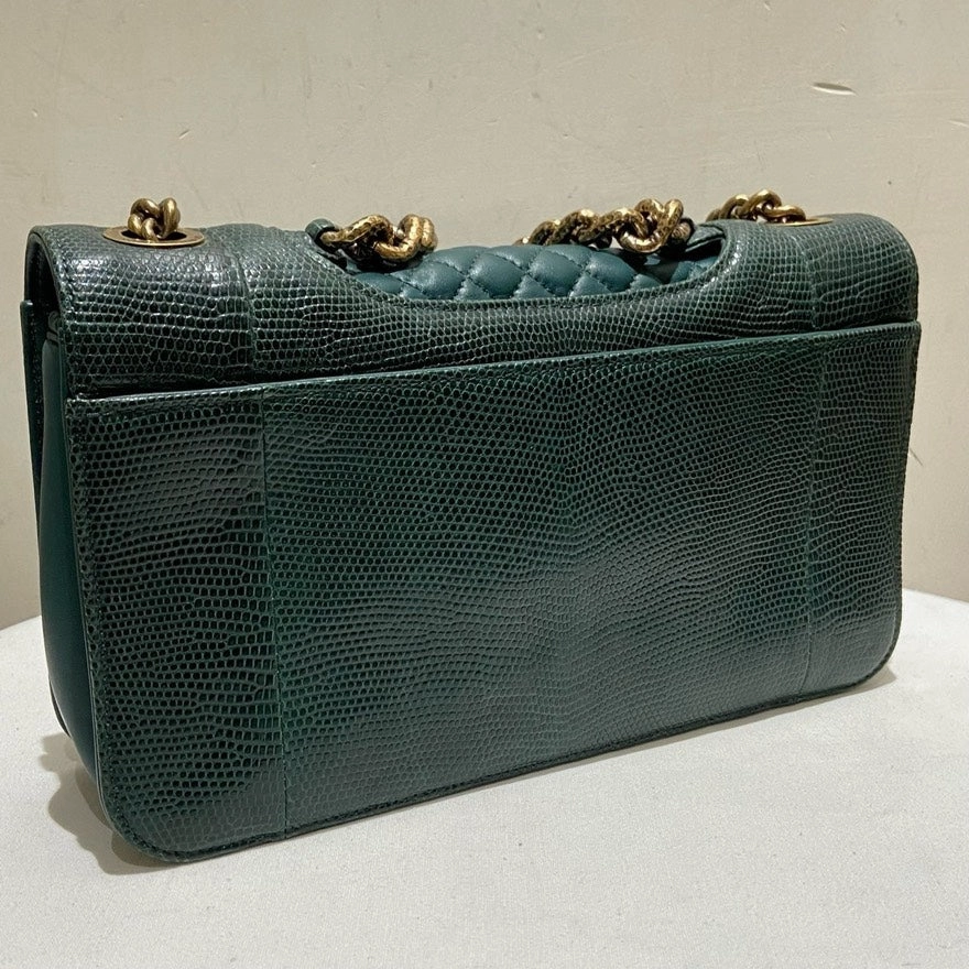 Chanel Medium Lizard Skin Shoulder Bag in Green Leather