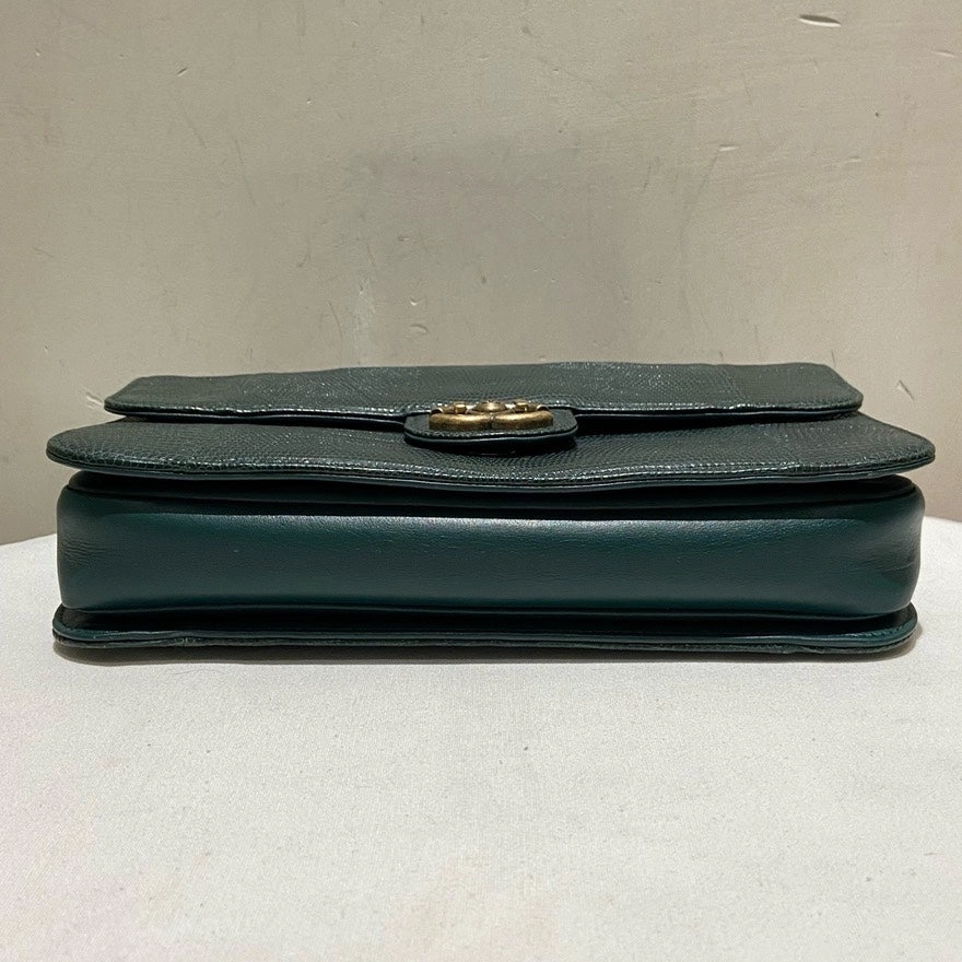 Chanel Medium Lizard Skin Shoulder Bag in Green Leather