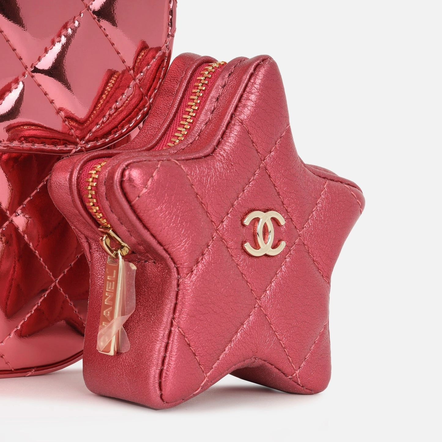 Chanel Mini Flap Bag & Star Coin Purse Metallic Pink Patent CGHW