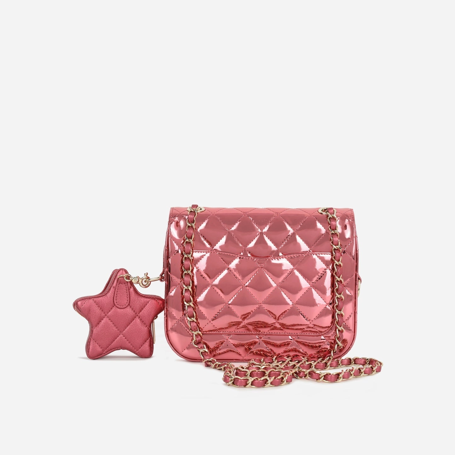 Chanel Mini Flap Bag & Star Coin Purse Metallic Pink Patent CGHW