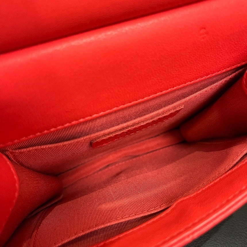 Chanel Red Gold Pearl Chain Mobile Phone Crossbody Bag