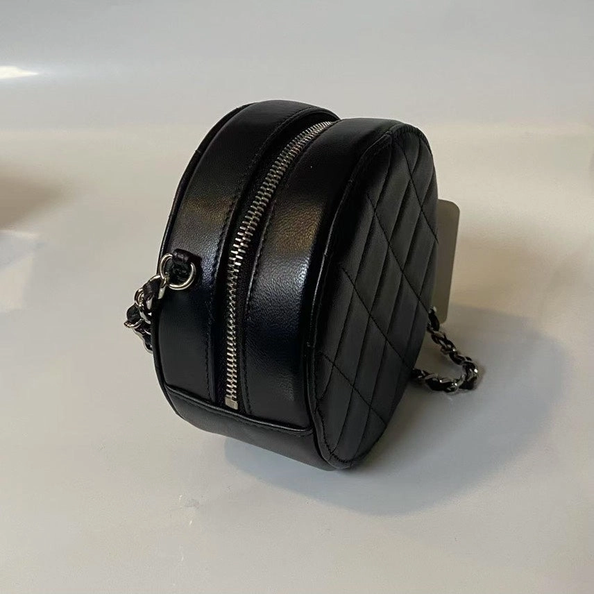Chanel Round Quilted Black Leather Crossbody Bag