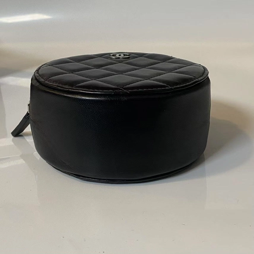 Chanel Round Quilted Black Leather Crossbody Bag