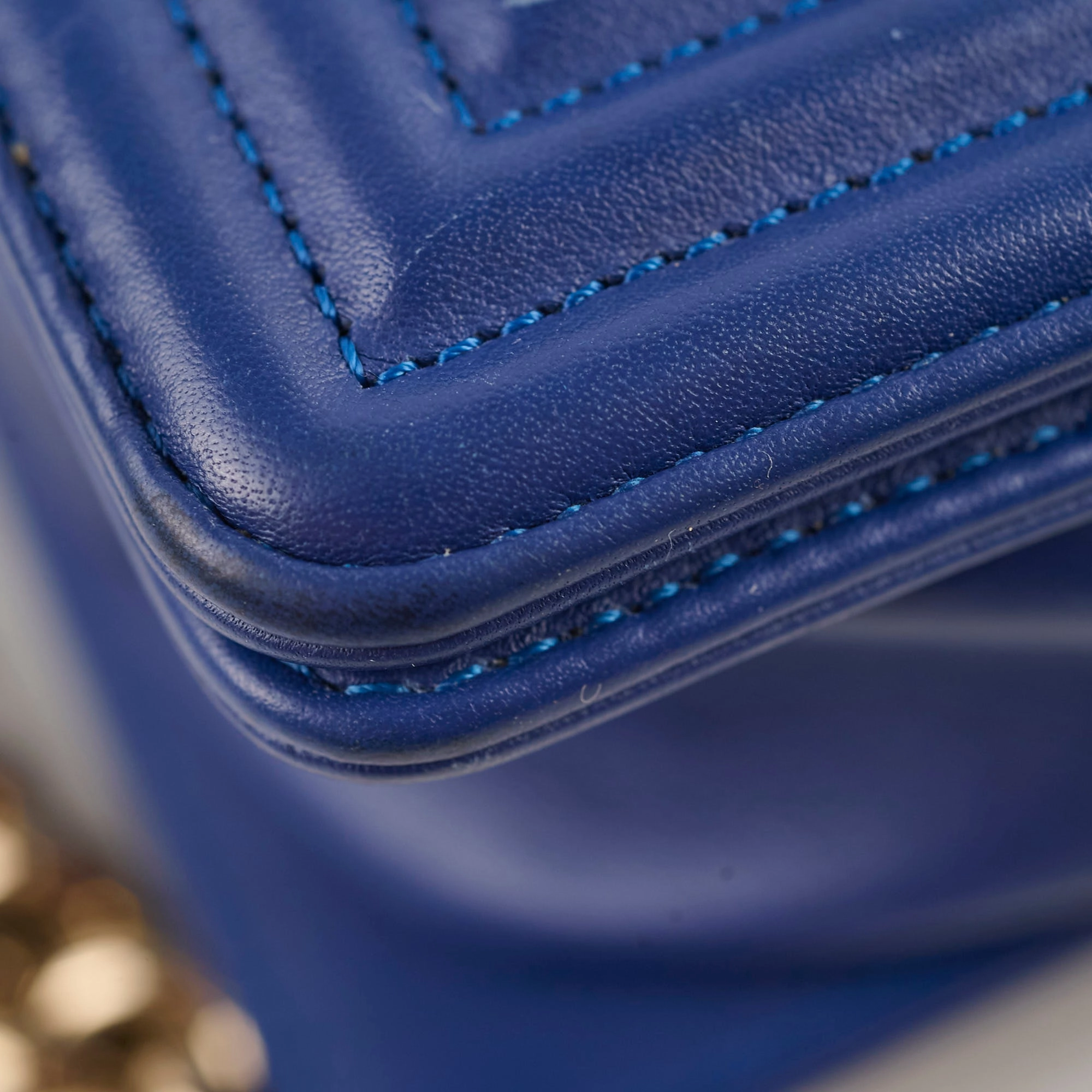 Chanel Small Boy Navy Raffia Crossbody Bag