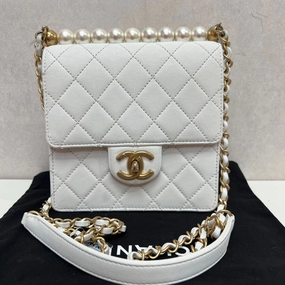 Chanel Small Chic Pearls Flap Bag - White Crossbody Bags, Handbags 3347