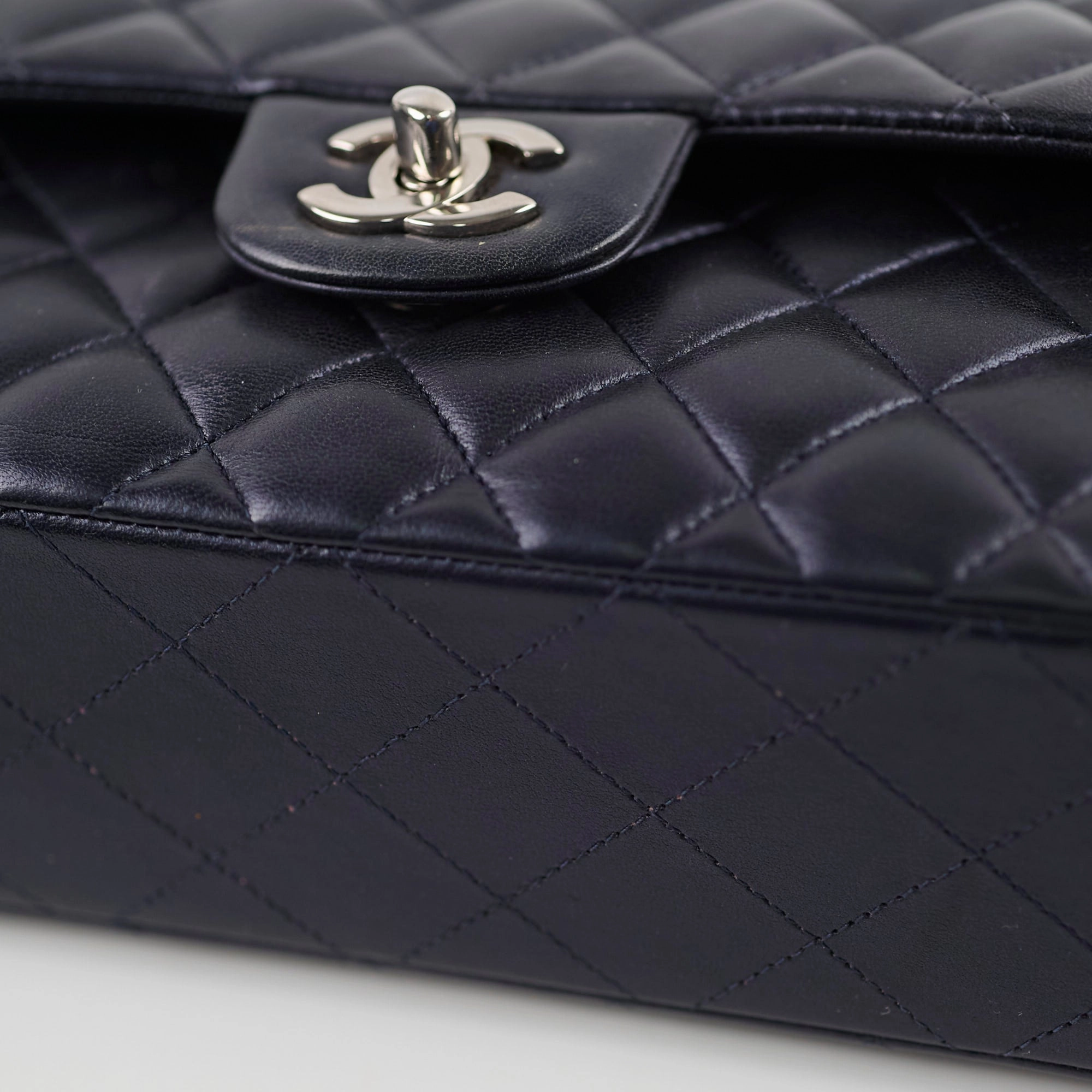 Chanel Small Lambskin Classic Flap Mettalic Navy Series 24