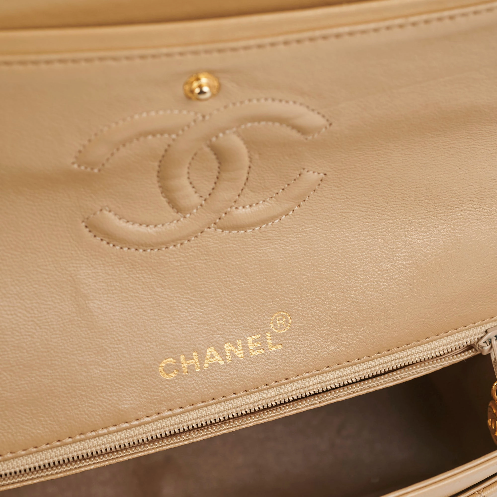 Chanel Vintage Square Double Flap Beige Lambskin - Series 1