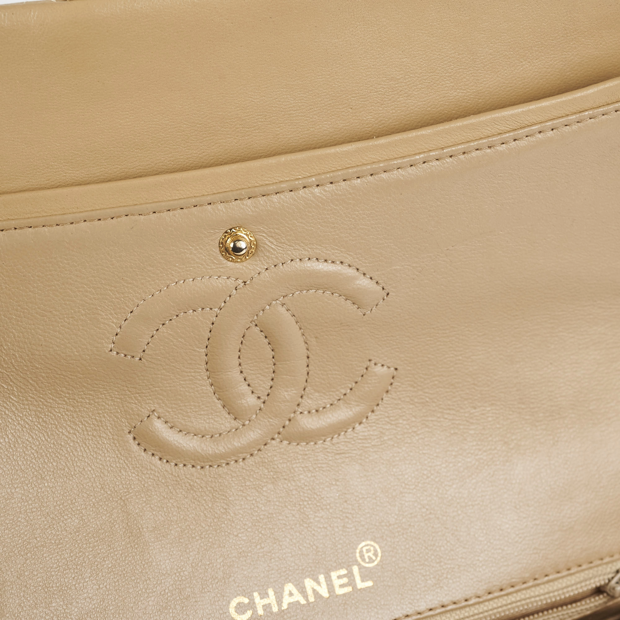 Chanel Vintage Square Double Flap Beige Lambskin - Series 1