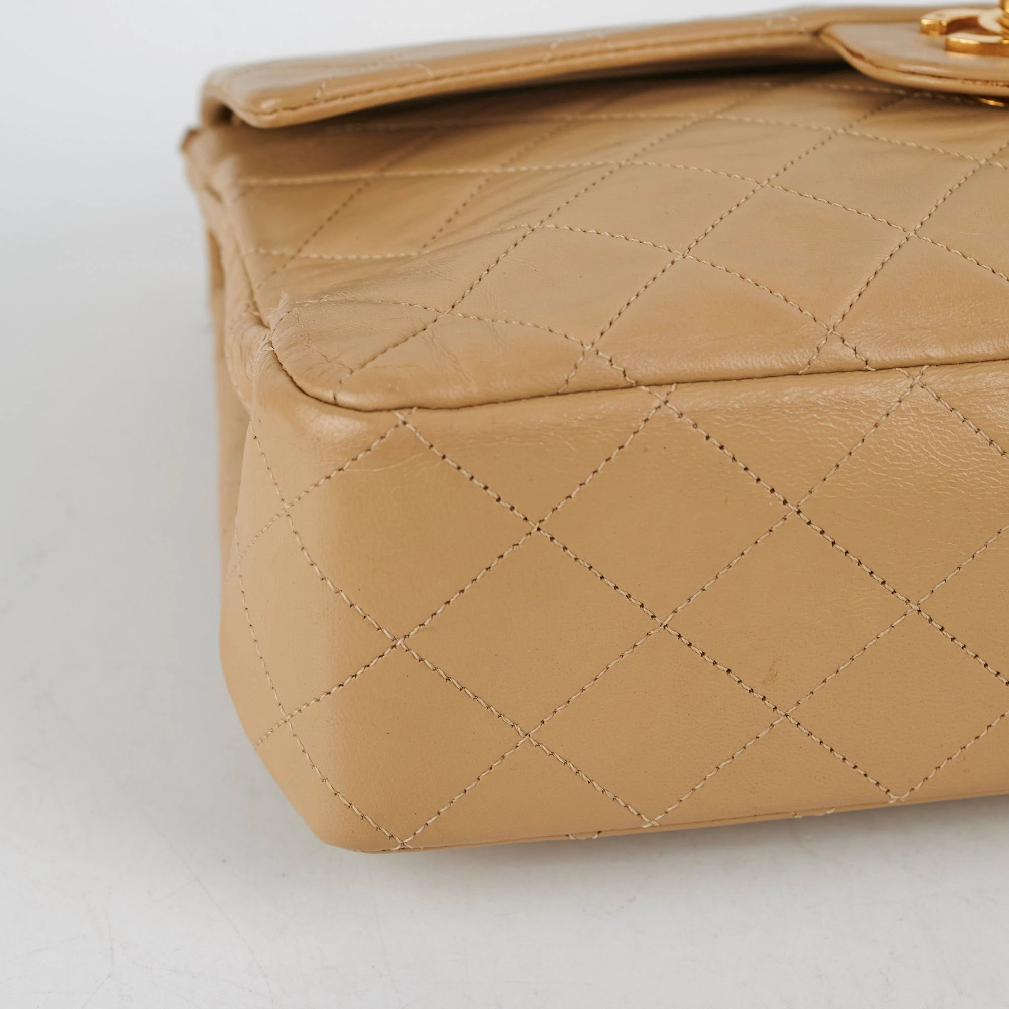 Chanel Vintage Square Double Flap Beige Lambskin - Series 1