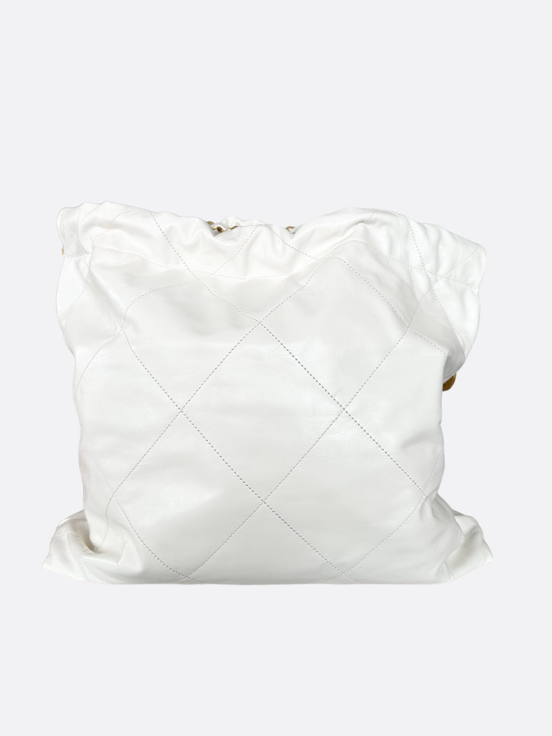 Chanel White & Gold Quilted Calfskin 22 Bag