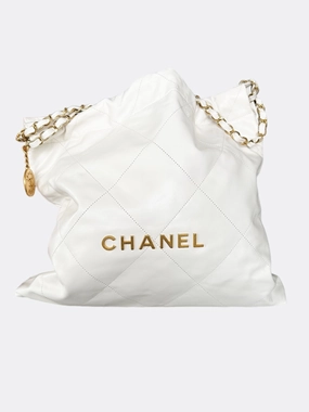 Chanel White & Gold Quilted Calfskin 22 Bag