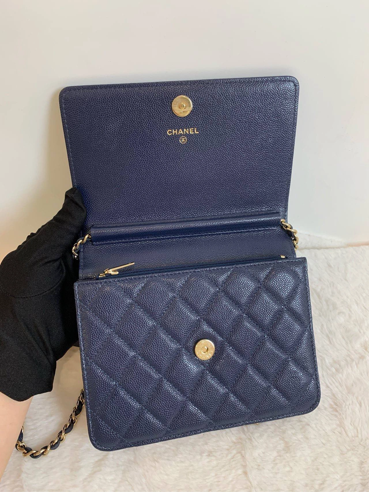 Chanel WOC Quilted Caviar Navy Blue Crossbody Bag