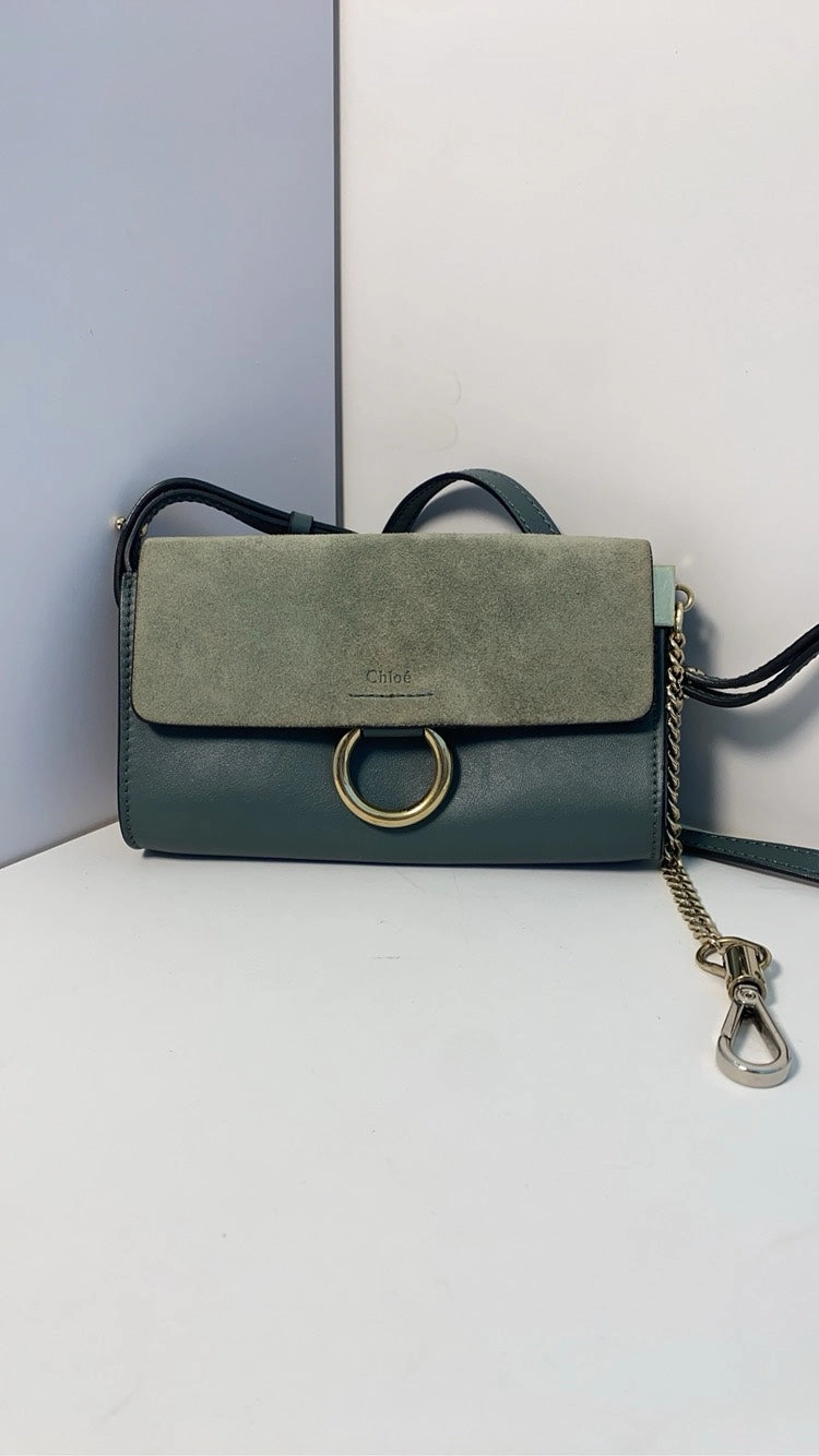 Chlo Faye Small Blue Leather Crossbody Bag