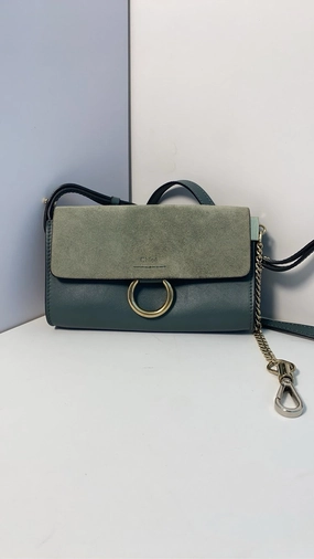 Chlo Faye Small Blue Leather Crossbody Bag