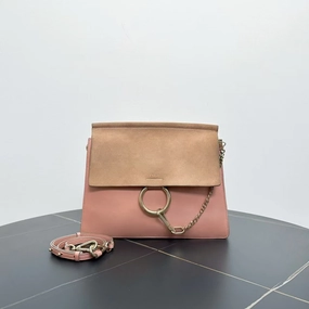 Chloe Faye Pink Suede Leather Shoulder Bag Medium Size