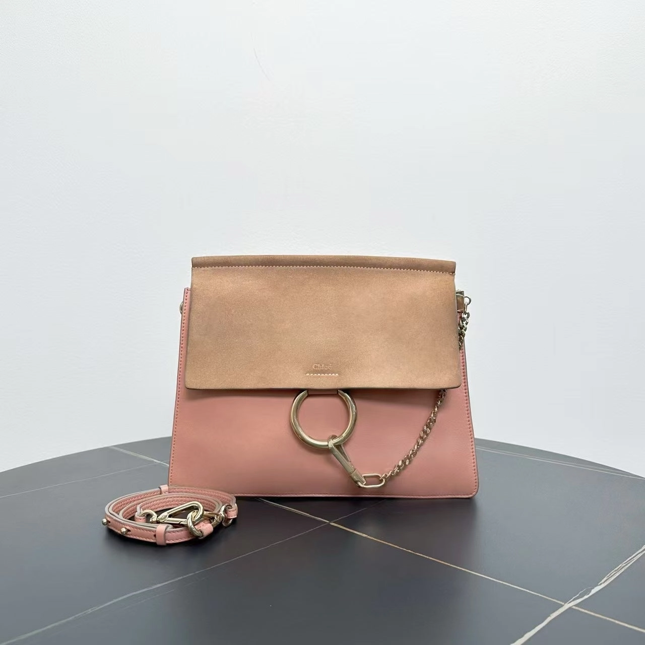Chloe Faye Pink Suede Leather Shoulder Bag Medium Size