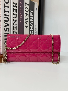Christian Dior Patent Lady Dior Wallet on Chain - Pink Crossbody Bags, Handbags #6C